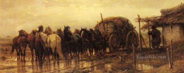  caballos Pintura - Árabe enganchando caballos al carro Árabe Adolf Schreyer